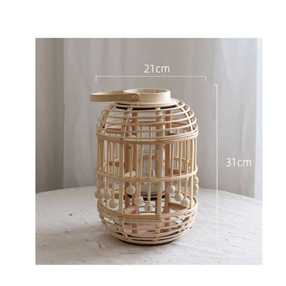 Display for A style of bamboo woven lantern vase.