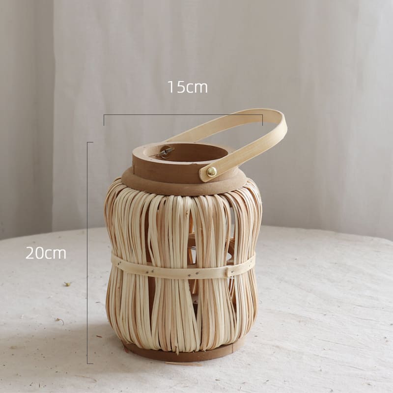 Display for C style of bamboo woven lantern vase.