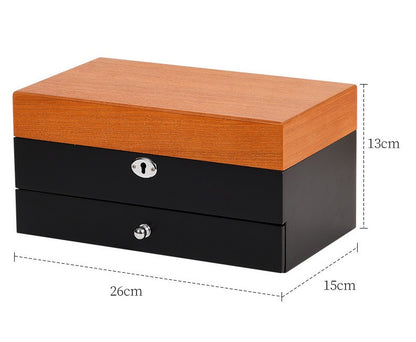 Size for chic wooden jewelry box with lock and key.