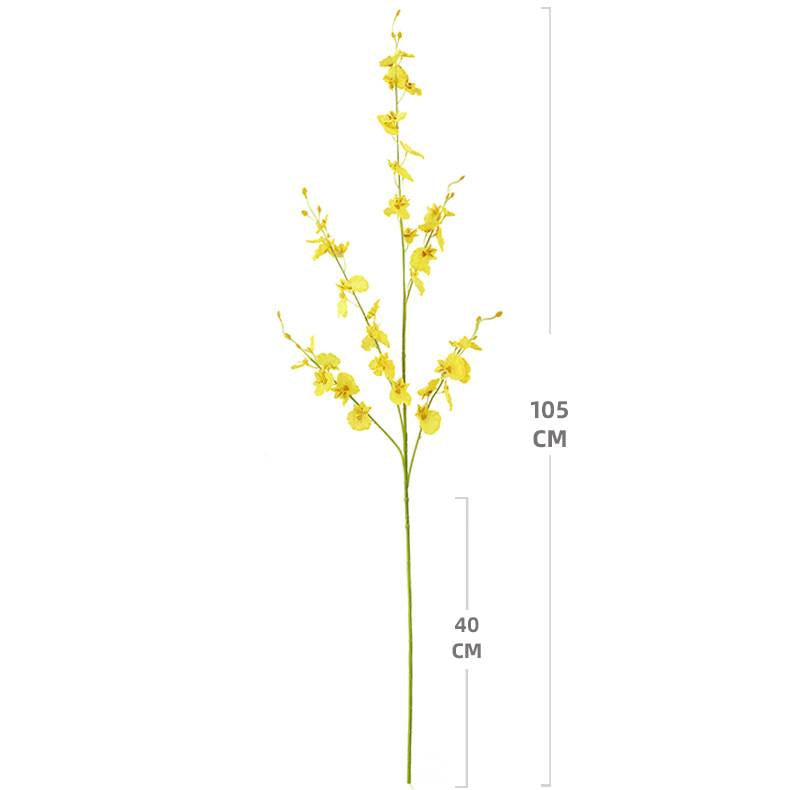 Display for size of yellow dancing orchid artificial flower.