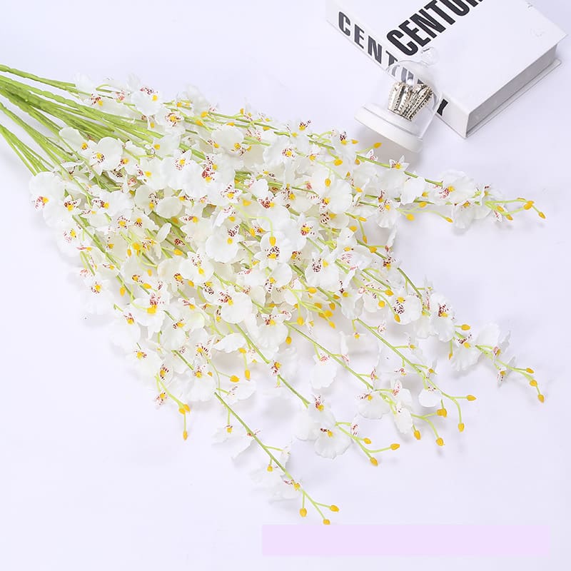 Display for white dancing orchid artificial flower.