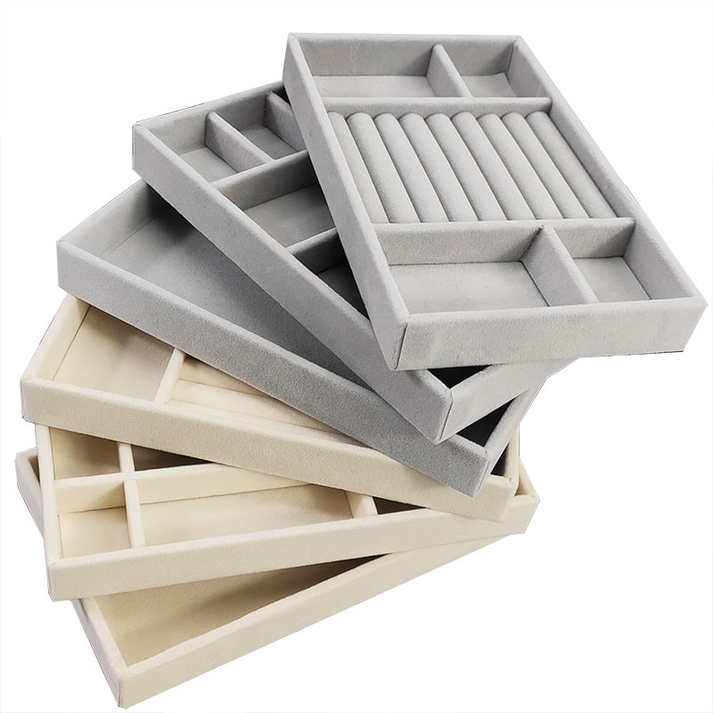 Grey and beige household simple flannel jewelry trays stack up.