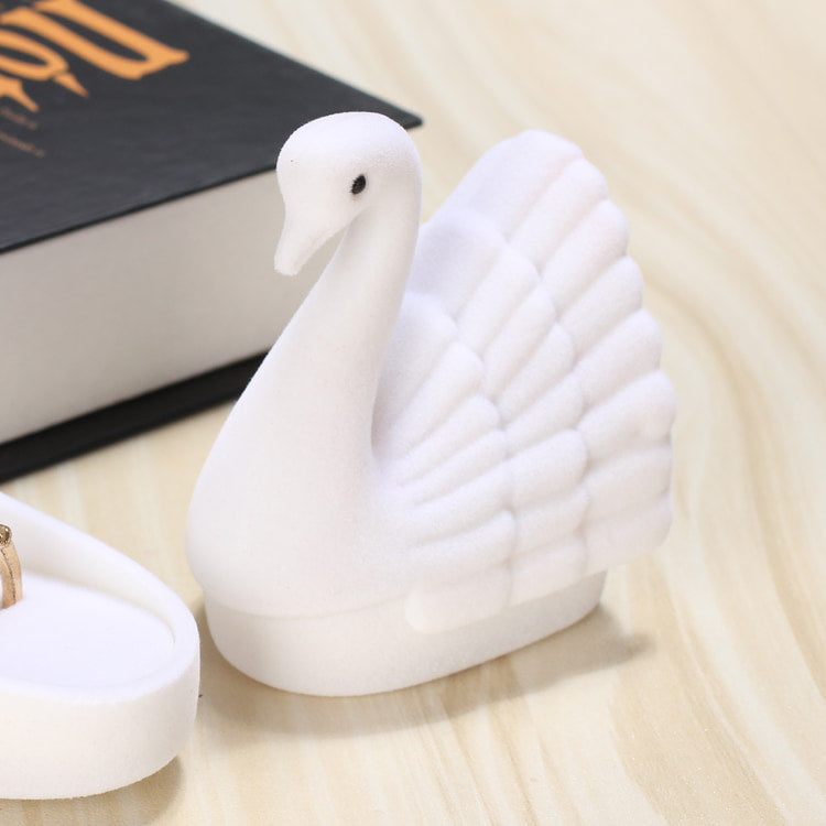 Lovely white swan flannel ring box.