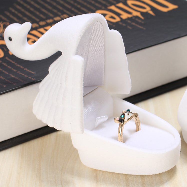 Lovely white swan flannel ring box.