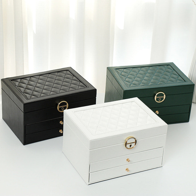 Exterior for jewelry box, the upper layer is designed with lock, the lower layers are removable drawers.