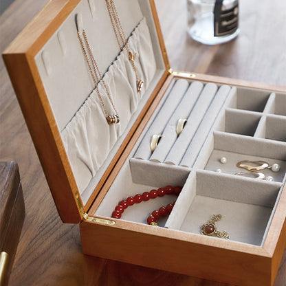 Interior for cherry wood simple wooden snap on jewelry box.