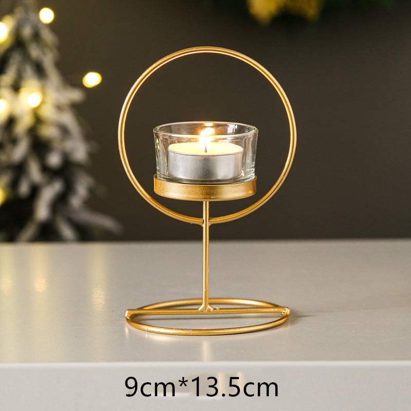 Display for round metal candle holder.