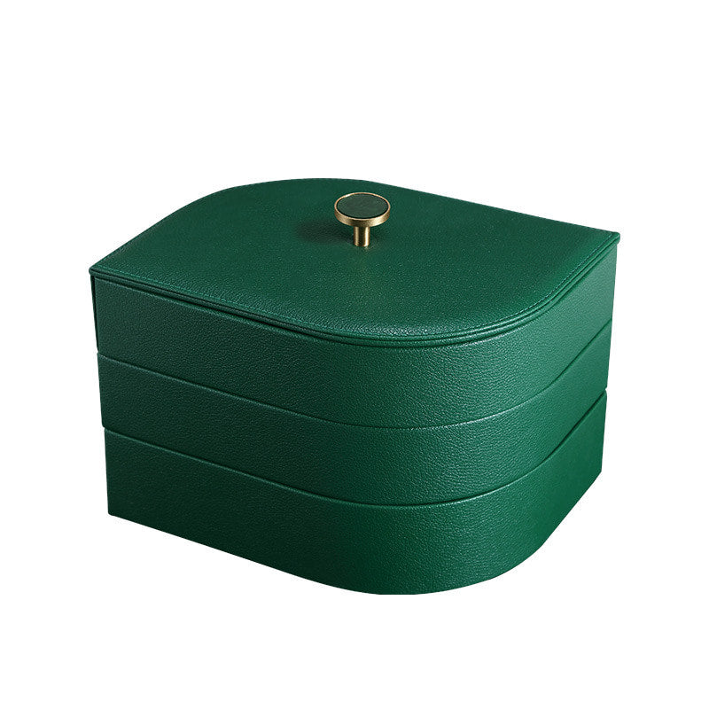 Green dustproof 3-layer stackable jewelry box.