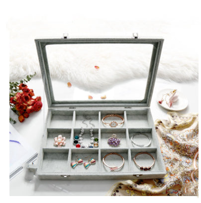 Style 1 dustproof glass snap on jewelry box with gray velvet.