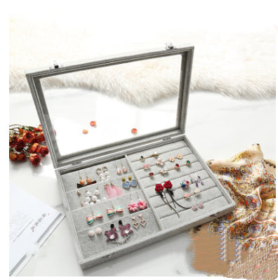 Style 10 dustproof glass snap on jewelry box with gray velvet.