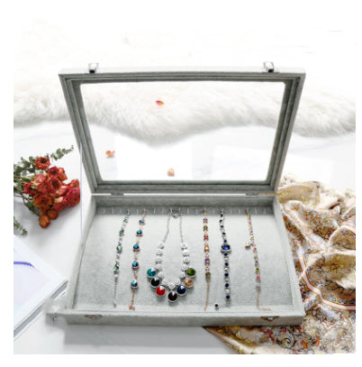 Style 2 dustproof glass snap on jewelry box with gray velvet.