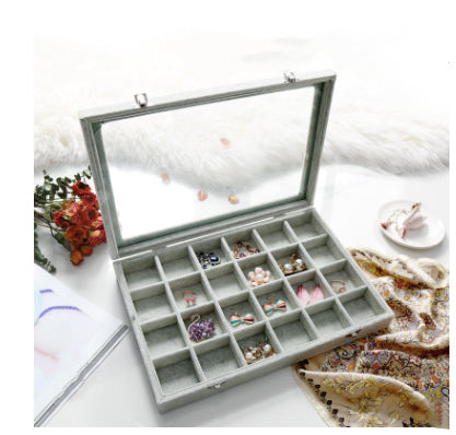 Style 3 dustproof glass snap on jewelry box with gray velvet.