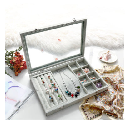 Style 5 dustproof glass snap on jewelry box with gray velvet.