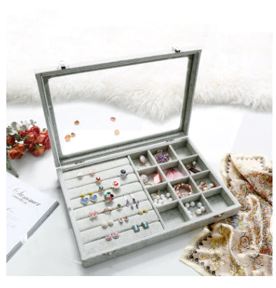 Style 7 dustproof glass snap on jewelry box with gray velvet.