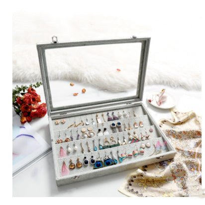 Style 9 dustproof glass snap on jewelry box with gray velvet.