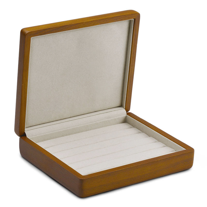 Display for A graceful wooden jewelry box with microfiber.