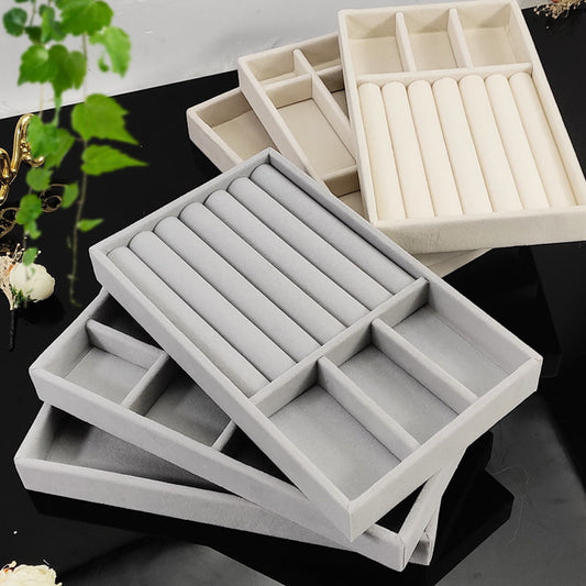 Grey and beige household simple flannel jewelry trays stack up.