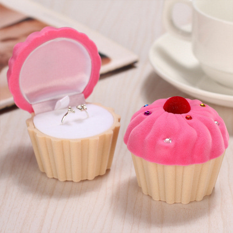 Lovely Pink fairy cake flocking ring box.