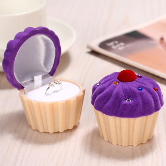 Lovely Purple fairy cake flocking ring box.