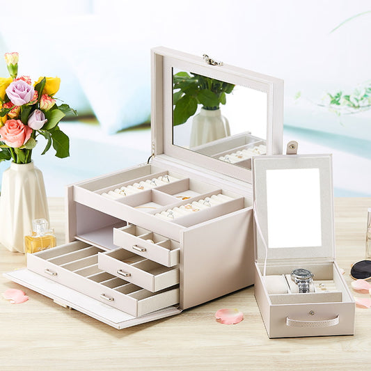 Display for white luxury high-end snap on jewelry box.