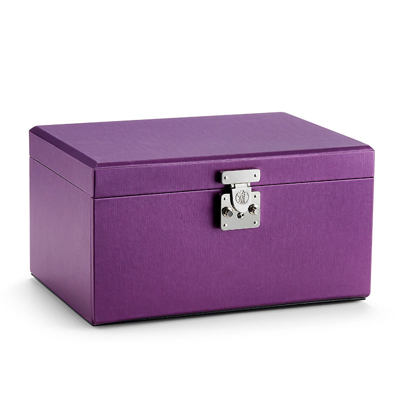 Display for purple luxury high-end snap on jewelry box.