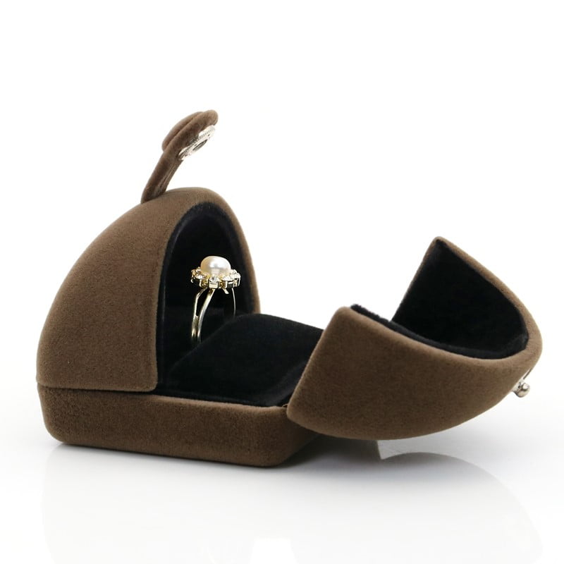 Brown plush single slot wedding proposal ring box.