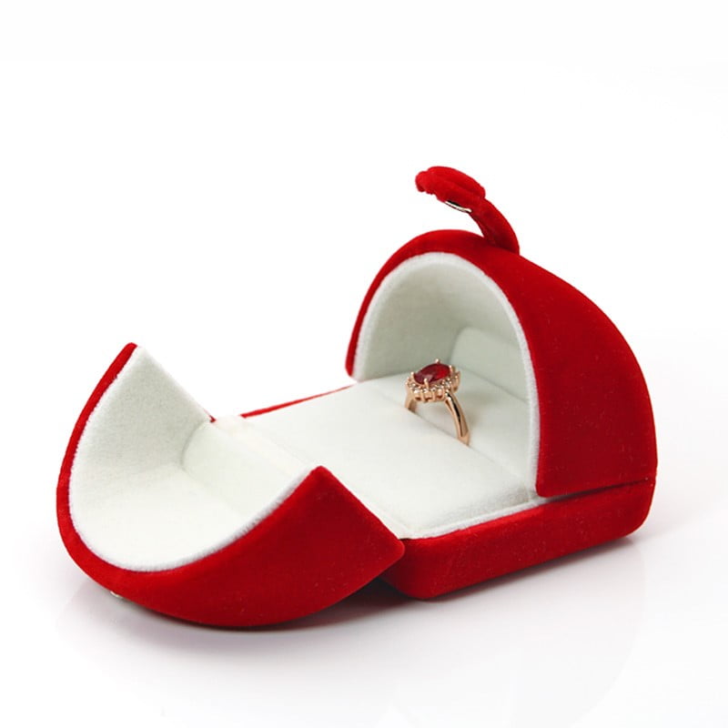 Red plush single slot wedding proposal ring box.