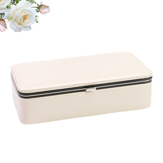 Exterior for friendly PU simple snap on rice white jewelry box.