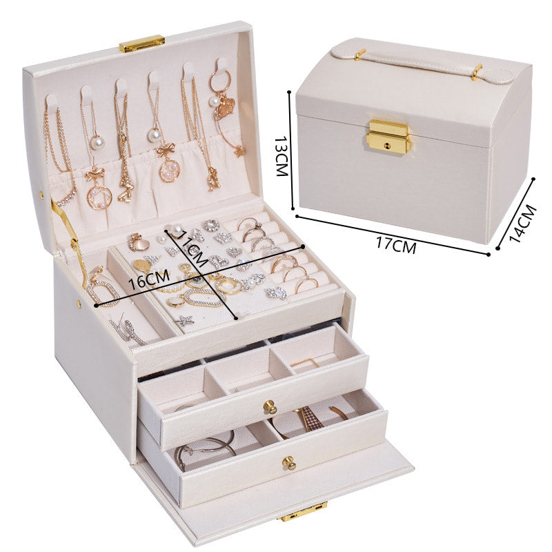 White Jewelry box with handle, this one is made of PU leather and velvet.