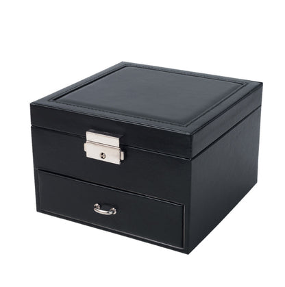 Exterior for black pu leather snap on jewelry box with mirror.