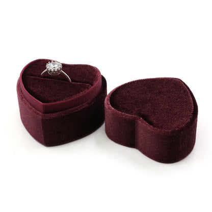 Dark purple sweet heart velvet ring box with single slot.