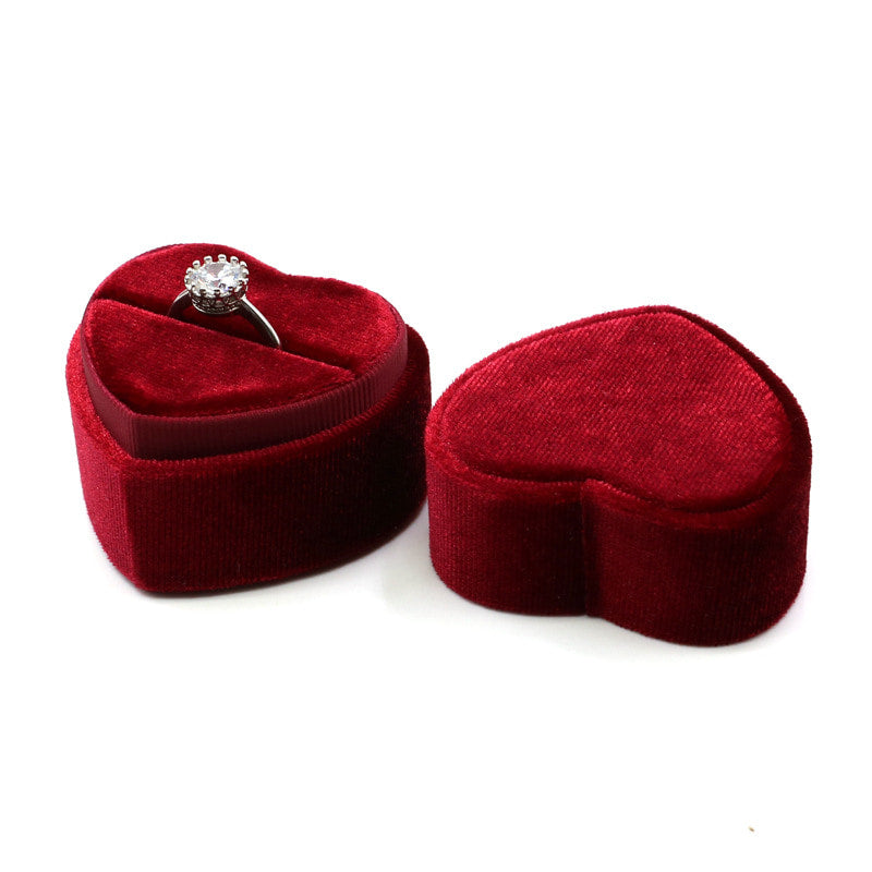 Wine sweet heart velvet ring box with single slot.